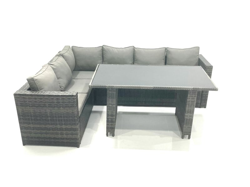 Fimous Lounge Rattan Corner Sofa Set Outdoor Garden Furniture Rectangular Dining Table Chair Set