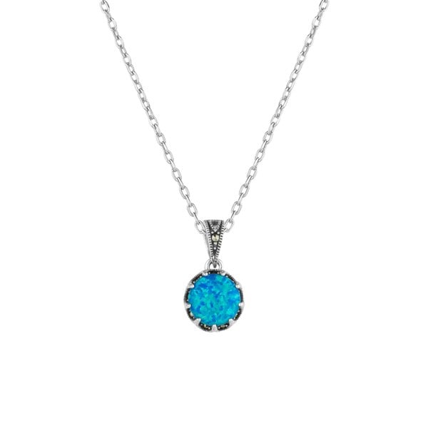 Spero London Round Opal High Quality Sterling Silver Pendant Necklace