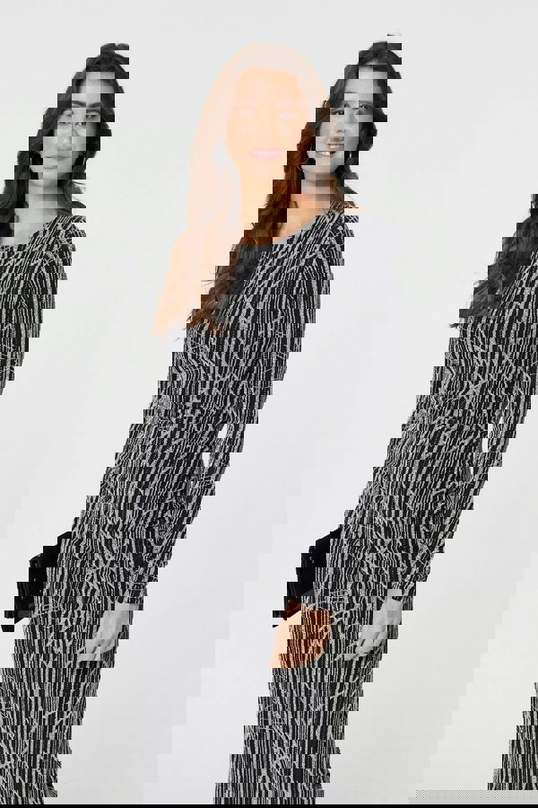 Silver | Abstract Print Long Sleeve Ruched Midi Dress