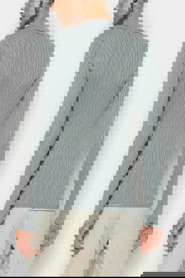 WOVCOR Mercerized Look Ribbed Polo Neck Knit Cardigan