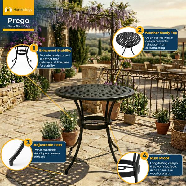 Homeology PREGO Garden and Patio Black Cast Aluminium Bistro Table