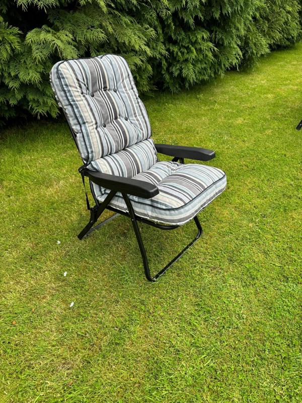 Deluxe Garden Recliner Chair with Cushion - Foldable Outdoor Lounger Sandbanks Grey 99cm x 58cm x 58cm The Garden Furniture Shop