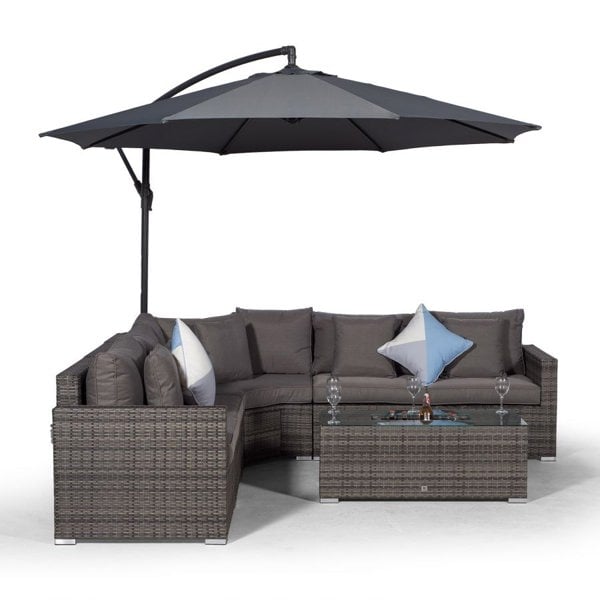 Giardino Santorini L Shape Modular 5 Seat Rattan Corner Sofa Set With Large Drinks Cooler Coffee Table