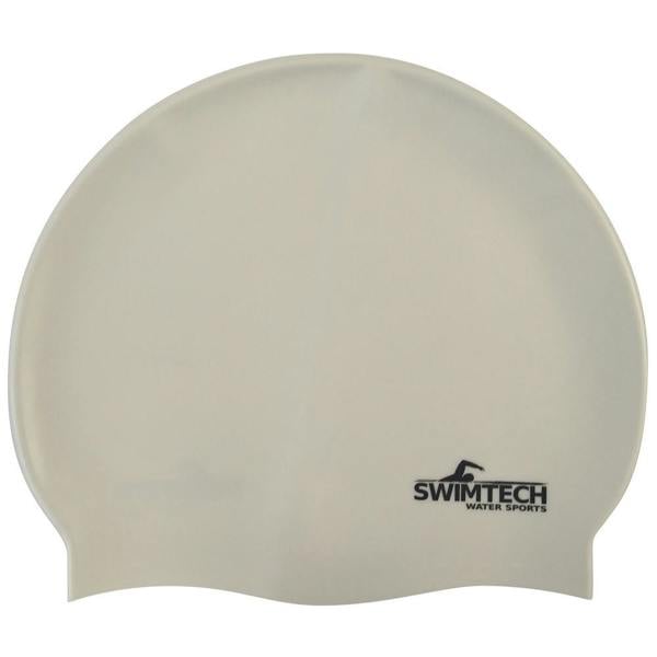 SwimTech Unisex Adult Silicone Swim Cap - White - 