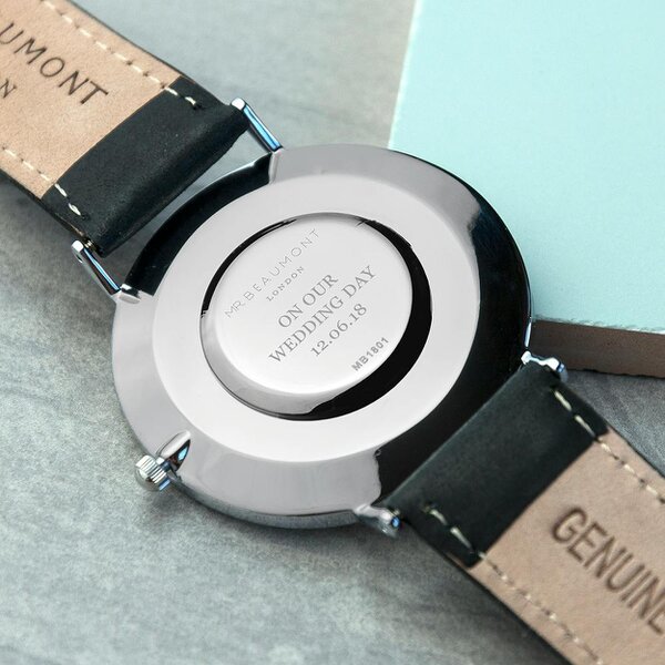 Men's Modern Vintage Personalised Leather Watch | Black