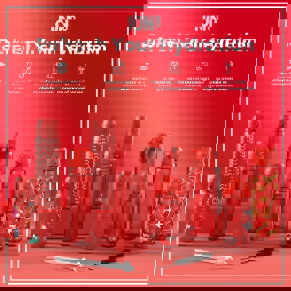 ION8 Leak Proof Slim Water Bottle, Stainless Steel, Red Unicorns, 600ml (20oz)