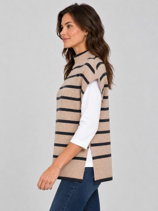 VIZ-A-VIZ Striped Longline High Neck Tabard