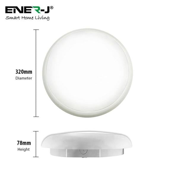 ENER-J ENERJ Superhero 9-in-1 LED Bulkhead, 12W/15W/18W Power Switchable, 3000K-6000K CCT, IP65 IK10 Impact-Resistant 320mm (Standard / Sensor)