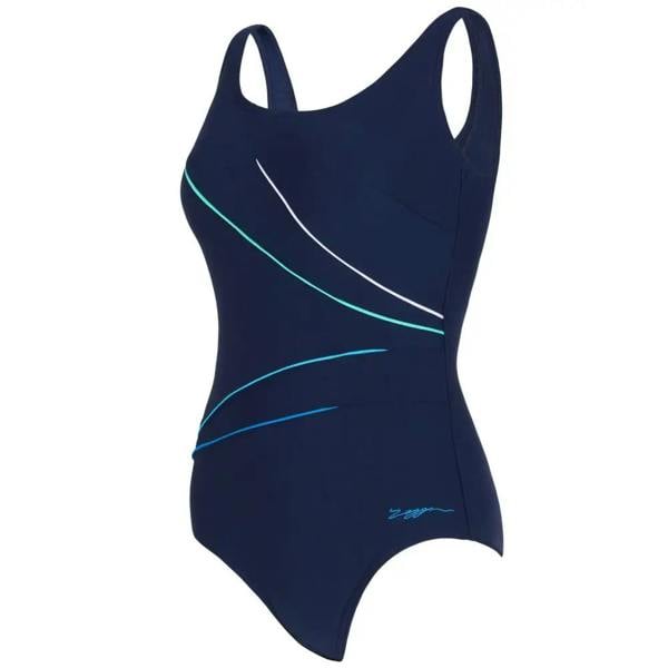 Navy Zoggs Macmasters scoopback swimsuit with teal accents