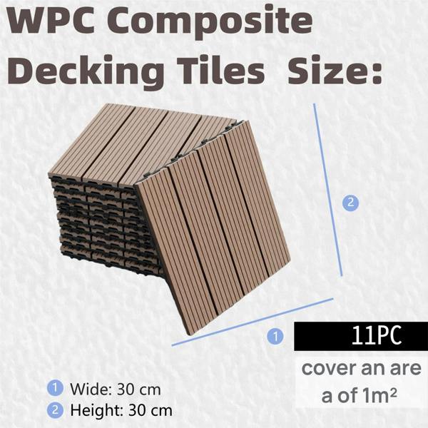 Gr8 Garden Gr8 Home 11 Pack WPC Stripe Composite Interlocking Decking Tiles – Outdoor Garden Flooring