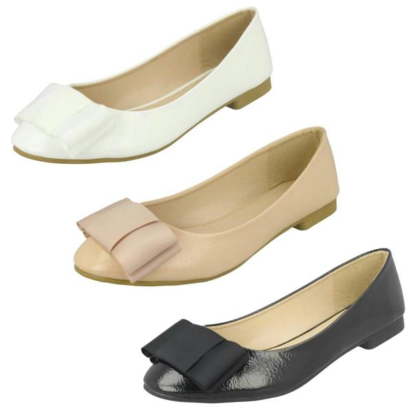 Spot On Ladies Spot On Crinkle Patent Ballerinas