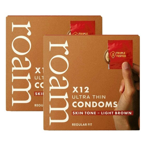 Roam Light Brown Skin Tone Condoms - Ultra Thin Regular Fit - 24 Pack (2 x 12)