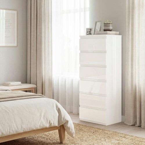 HOMCOM 6-Drawer Chest of Drawers for Bedroom, High Gloss White