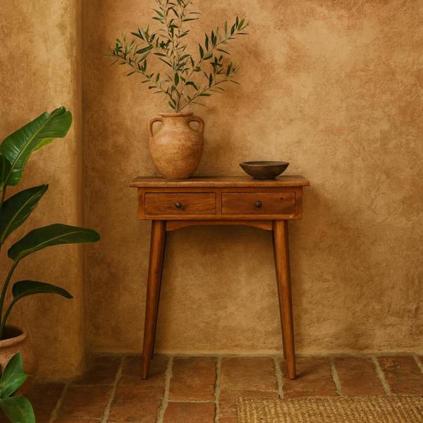 Wyld Haus Olbia Mini Chestnut Mango Wood Hallway Console Table 2 Drawers
