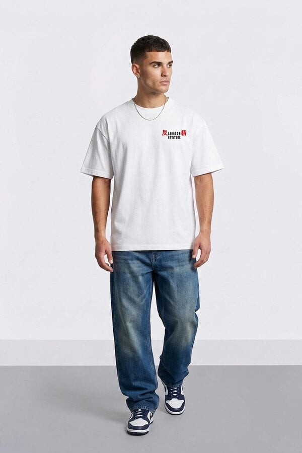 London Attitude Tokyo After Dark Dragon Oversized Heavyweight Graphic T-Shirt in White