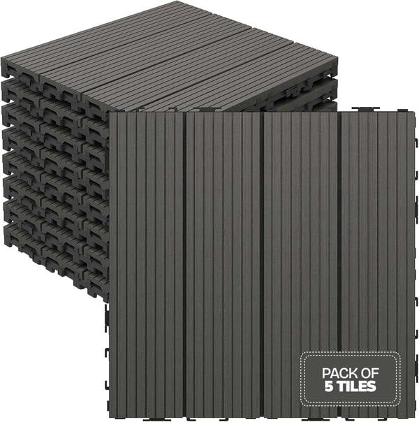 My Garden Outdoor Living My Garden Interlocking Decking Tiles Outdoor 5 Pack – 30x30cm Wood & Plastic Weather-Resistant, Easy Install