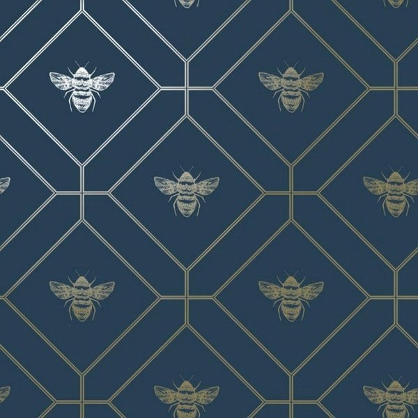 World Of Wallpaper Bee Wallpaper - Navy/Gold