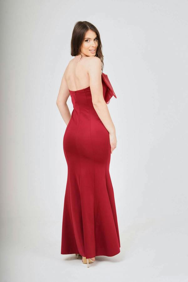 LuvForever Wine Off- Shoulder Bow-Tie Maxi Dress