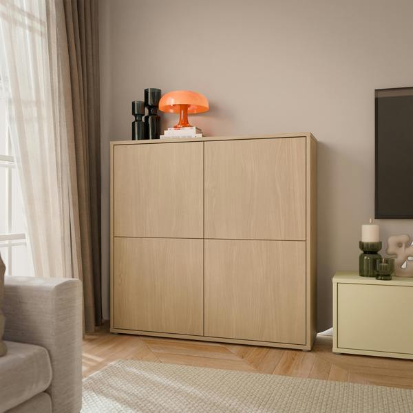 Furniture To Go Alice Springs 4 Door Large Storage Cabinet with Push-to-Open Doors in Elegancia Oak