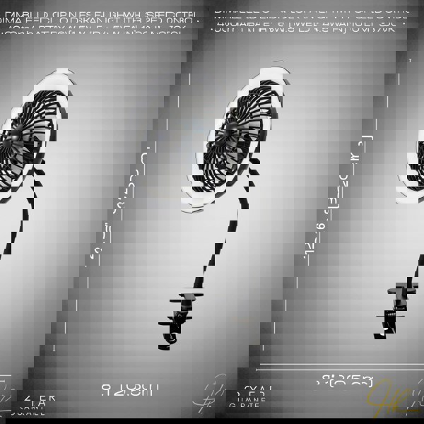 Black Rechargeable 3 Speed Clip-On Fan with LED Dimmable Ring Light Image 7