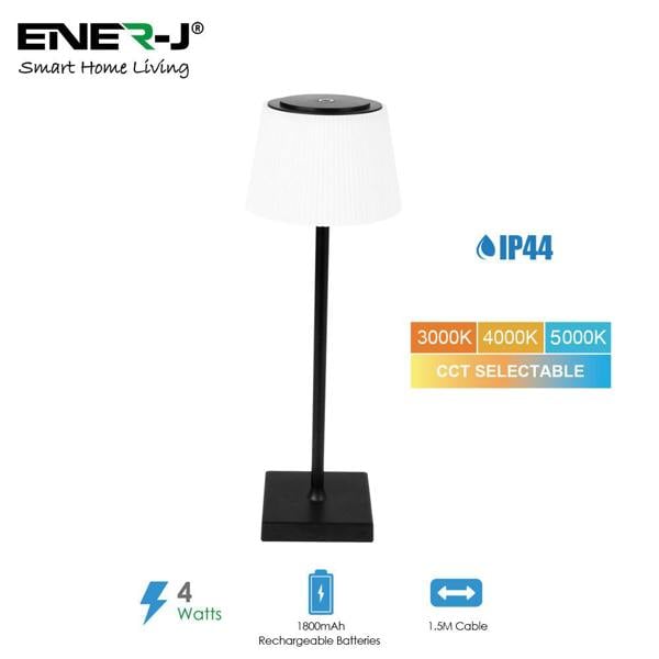ENER-J Rechargeable Wireless LED Desk Lamp, 4W Dimmable Bedside Table Lamp, CCT Changing, Reading & Study Light, Black