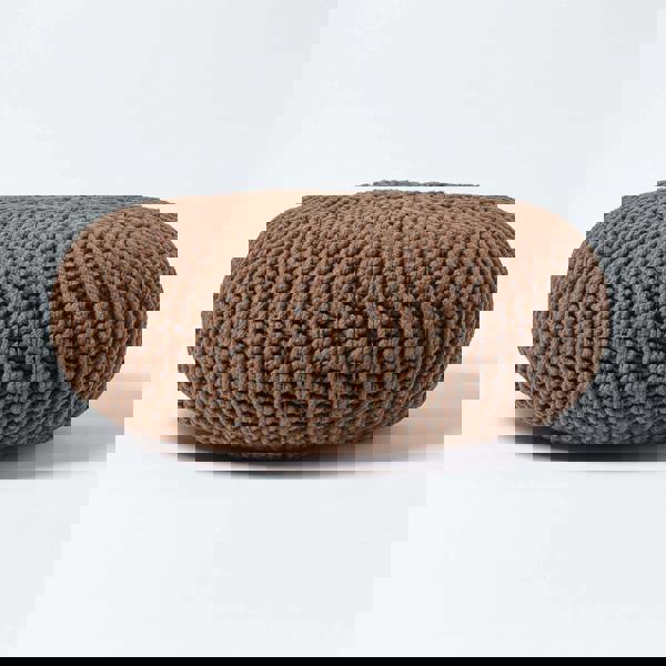 HOMESCAPES Large Round Cotton Knitted Pouffe Footstool