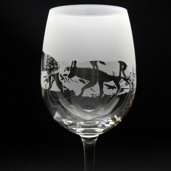 Glyptic Glass Art Wolf Crystal Wine Glass - Hand Etched/Engraved Gift