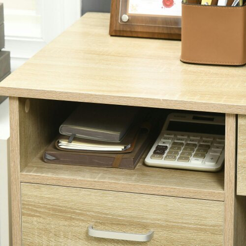 Wyld Haus Yodino 110cm Oak Finish Home Office Desk With 5 Drawers And Side Shelving