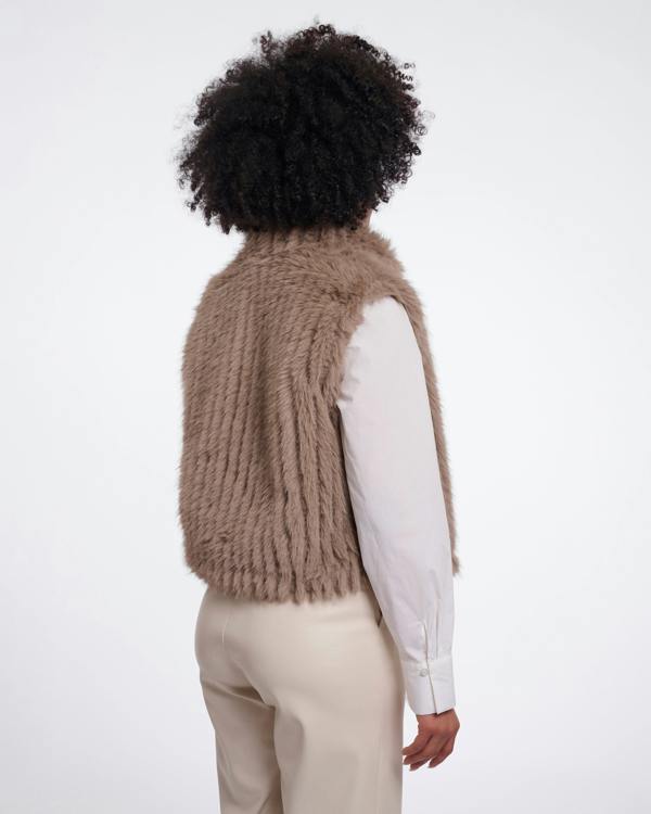 Rino & Pelle Dava Womens Faux Fur Waistcoat With Button Closure - Mocha Latte | CHO | Designer Womens Faux Fur Waistcoat