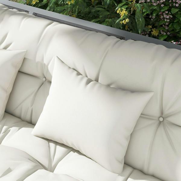White square throw-style pillow with quilted seams on the patio cushion set