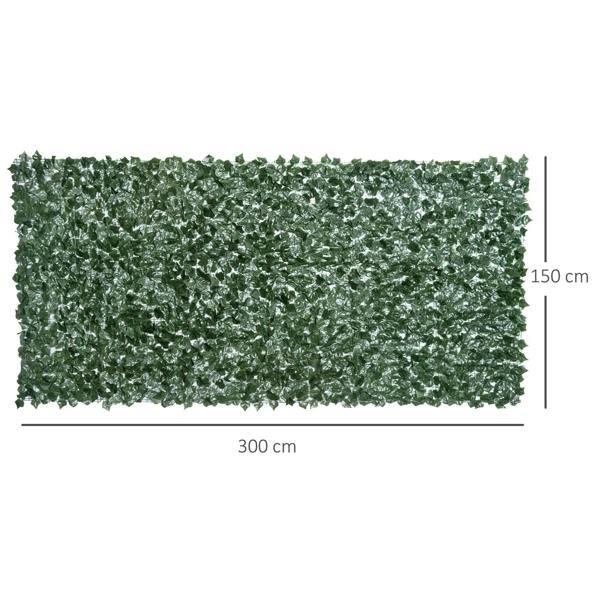 Dark green artificial leaf hedge privacy fence panel, 300 cm x 150 cm