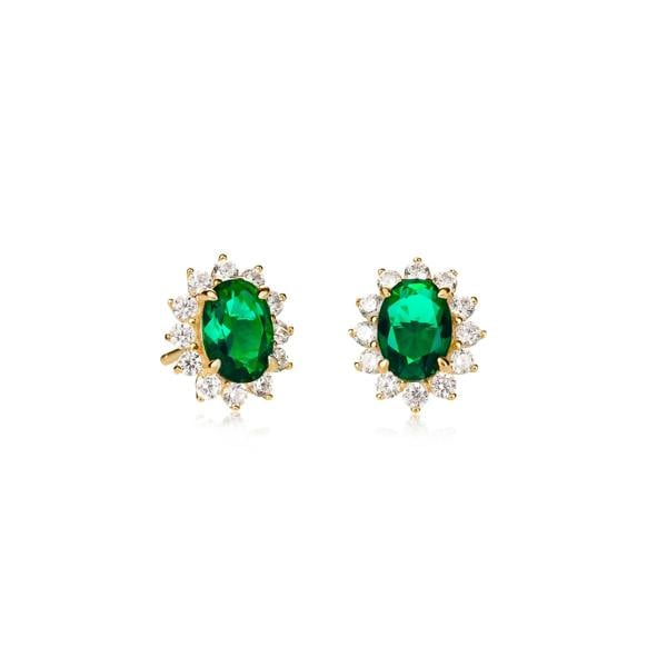 namana Gold Plated Sterling Silver Green Cubic Zirconia Oval Halo Stud Earrings