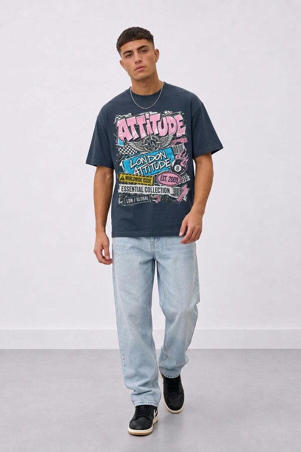 London Attitude Retro Graphic Oversized Heavyweight Streetwear T-Shirt