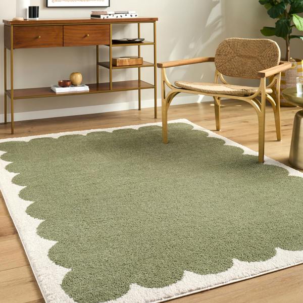 Livabliss Tivoli-Washable Green Cream Modern High Pile Rug