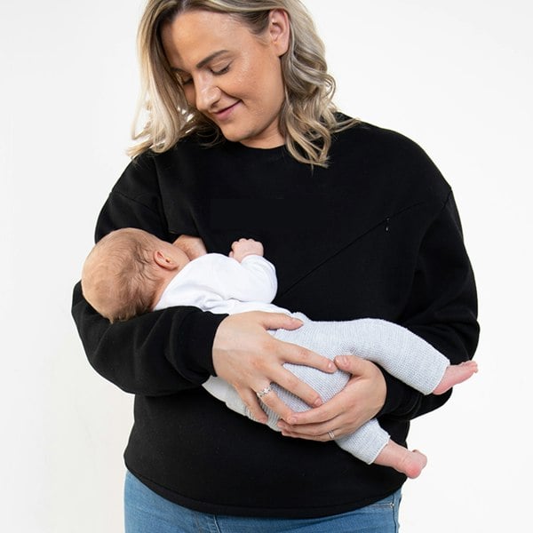 Pretty Mama Signature Oversized Breastfeeding Sweatshirt - Black