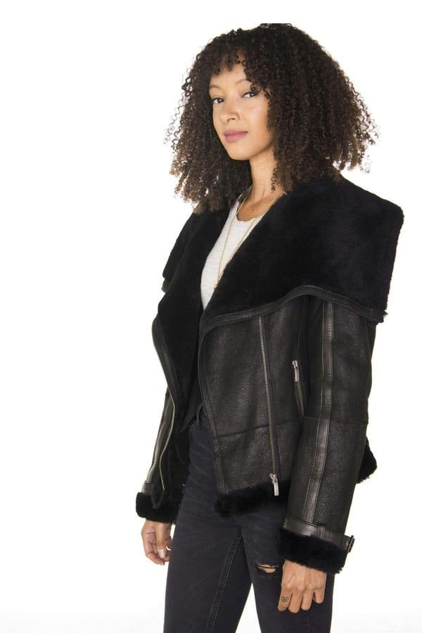 Infinity Leather Womens Merino Sheepskin Aviator Leather Jacket-Petworth