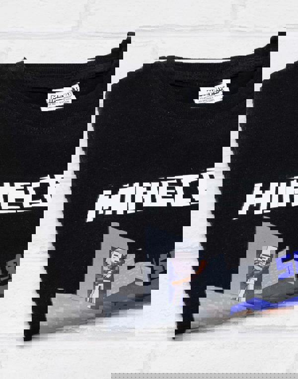 Minecraft Boys Black Alex And Steve Placement Print Short Sleeved T-Shirt