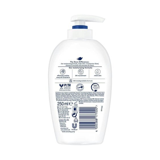 Dove Moisturising Liquid Hand Wash Deeply Nourishing for Soft Skin 250ml, 18Pack