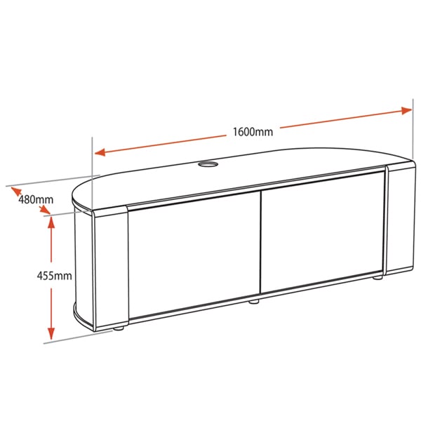 MDA Designs Sirius 1600 TV Cabinet Gloss Black Stand with BEAMTHRU Remote-Friendly Glass Door, Walnut/Oak Trims for TVs up to 70” TV