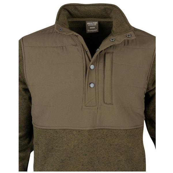 Jack Pyke snap neck pullover in olive green with 1/4 zip opening