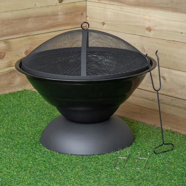 Samuel Alexander 52cm Black Steel Outdoor Lustre Enamelled Firepit with Fire Poker