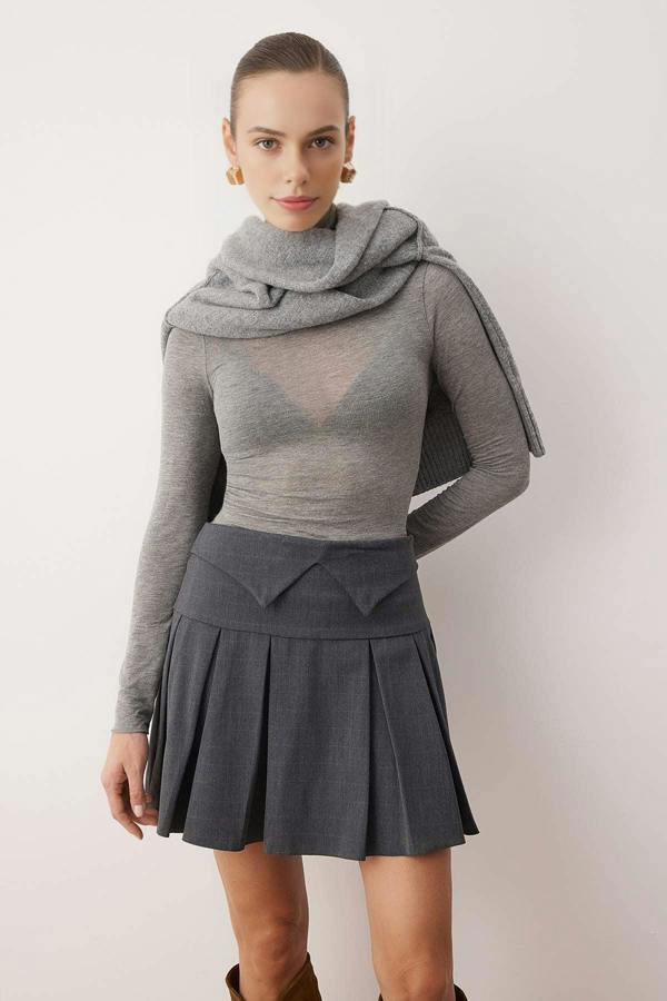 WOVCOR Waist Detail Pleated Mini Skirt