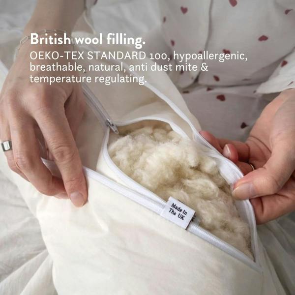 Organic cotton pregnancy pillow British wool OEKO-TEX STANDARD 100, hypoallergenic, breathable, natural, anti dust mite & temperature regulating.