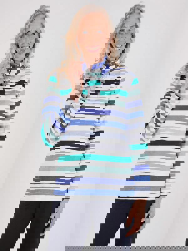 TIGI French Terry Striped Funnel Neck Top