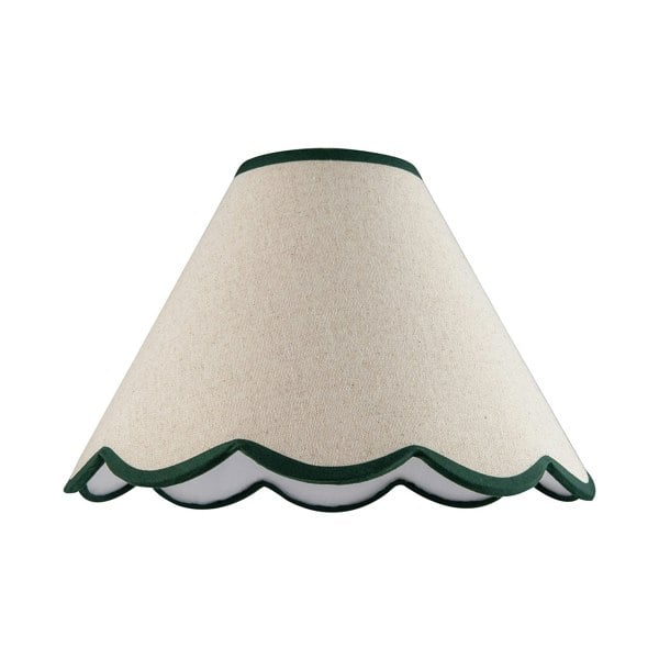 Scallop Edge Natural Textured Linen Coolie Lamp Shade with Green Trims Image 1