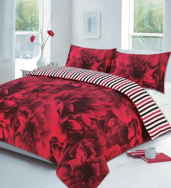 Night Zone Rose Floral Printed Polycotton Duvet Cover Set – Soft Easy Care Bedding with Pillowcases