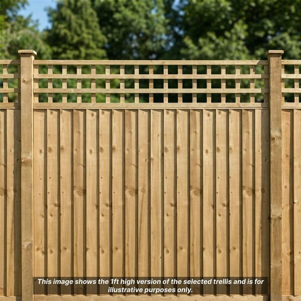 Premier Garden Supplies Privacy Square Top Fence Panel Topper 6ft x 1-6ft Garden Trellis Flat Top Lattice Panels for Fencing, Pergola & Patio - Wood - 3, 4 or 5 - 5 Pack Height: 0.5ft x Width: 6ft (182.8cm) x 5 Pack