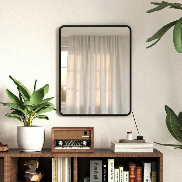 Bobobiy Rectangular Wall Mirror with HD Glass - Black - Black