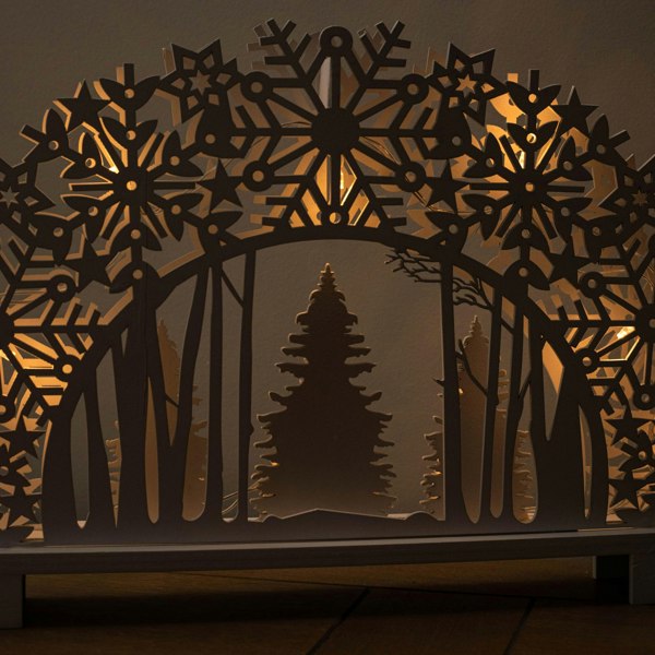 Samuel Alexander 45cm Battery Operated White Wooden Snowflake Arch & Christmas Trees with 10 Warm White LEDs