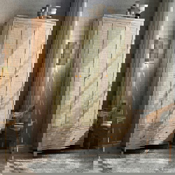 Swish Furniture Willow Rattan 3 Door Triple Wardrobe with 2 Drawers